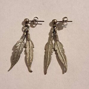 Silver Eagle Feather Earrings for Pierced Ears